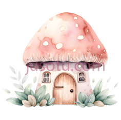 蘑菇屋,卡通,粉色PNG