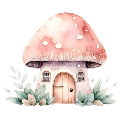 蘑菇屋,卡通,粉色, PNG