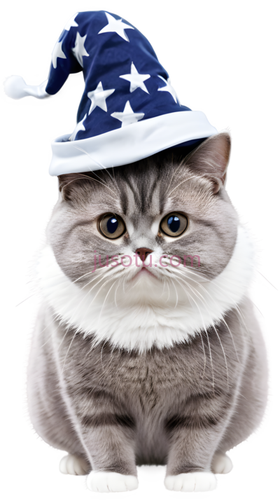 猫,戴圣诞帽,灰色带白色, PNG