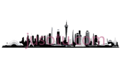 城市天际线,线条画,白色PNG