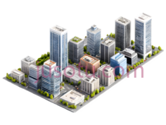 城市建筑群,现代都市,灰色,蓝色,粉色等PNG