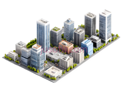 城市建筑群,现代都市,灰色,蓝色,粉色等, PNG