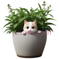 猫头花盆,卡通,白色, PNG