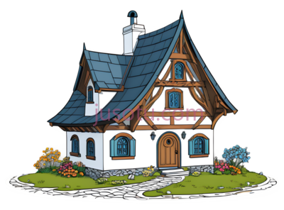 小屋,童话,白色, 棕色, 蓝色, PNG
