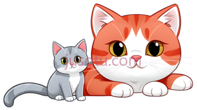 红猫,灰白小猫,卡通, PNG
