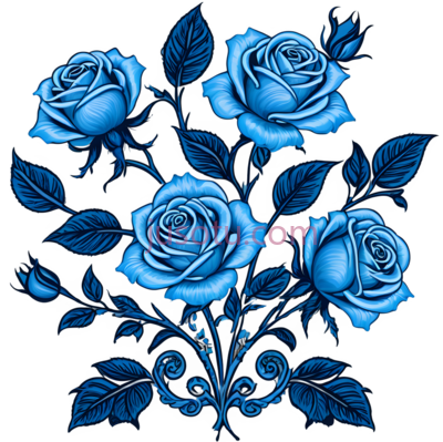 玫瑰花,插画,蓝色, PNG