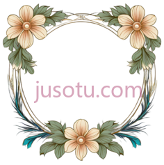 花环,复古花卉,米黄色,绿色,蓝色PNG