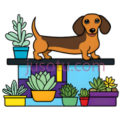 腊肠犬,多肉植物PNG