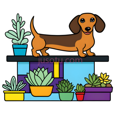 腊肠犬,多肉植物, PNG