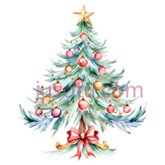 圣诞树,插画,绿色, 红色, 金色PNG