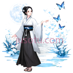 女子,古装,白色上衣, 黑色下裙PNG