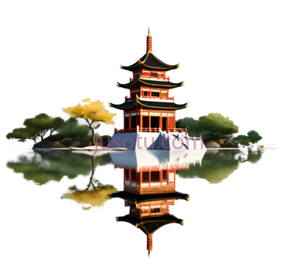 大雁塔,平静的湖泊,倒影, PNG