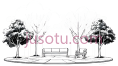 长椅,树木,插画,黑白PNG
