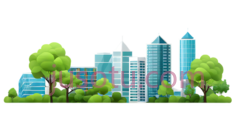 城市建筑,现代卡通,蓝色,绿色PNG