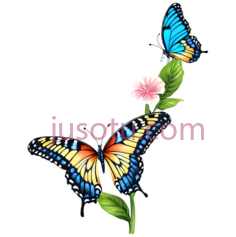 蝴蝶,卡通,蓝色,黄色,黑色PNG