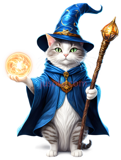 猫,魔法师,白色带灰色条纹, PNG