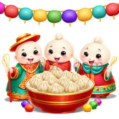 娃娃,饺子,卡通,红色,绿色,黄色,蓝色,紫色,橙色PNG
