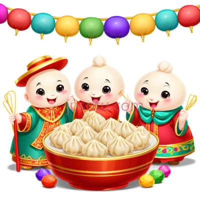 娃娃,饺子,卡通,红色,绿色,黄色,蓝色,紫色,橙色, PNG