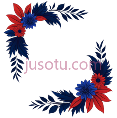 花朵,叶子,插画,蓝色,红色PNG