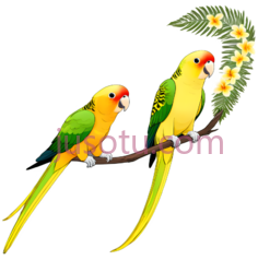 鹦鹉,卡通,黄色, 绿色PNG