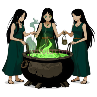 女巫,卡通,绿色, PNG