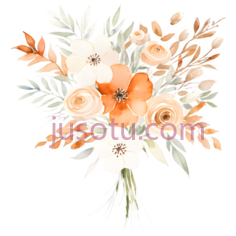 花束,水彩画,橙色,白色PNG
