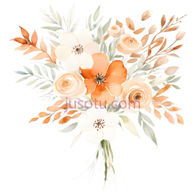 花束,水彩画,橙色,白色, PNG