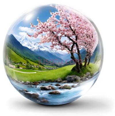 玻璃球,自然风景画,粉色,绿色,蓝色, PNG