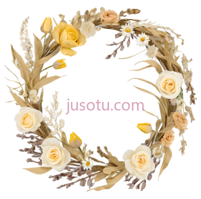 干花花环,米色,浅黄色,玫瑰,郁金香, PNG