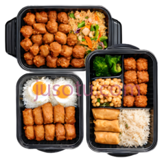 菜品,塑料容器,稻米饭,鸡肉,豌豆酱PNG