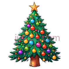圣诞树,卡通,绿色,红色,黄色,蓝色,紫色PNG