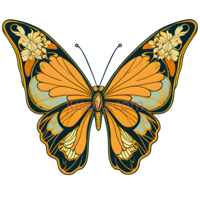 蝴蝶,插画,黄色,橙色,蓝色, PNG