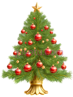 圣诞树,装饰性,绿色, 红色, 金色PNG