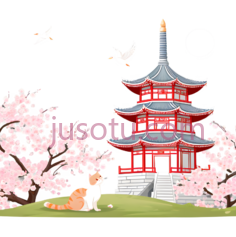卡通,大雁塔,樱花, PNG