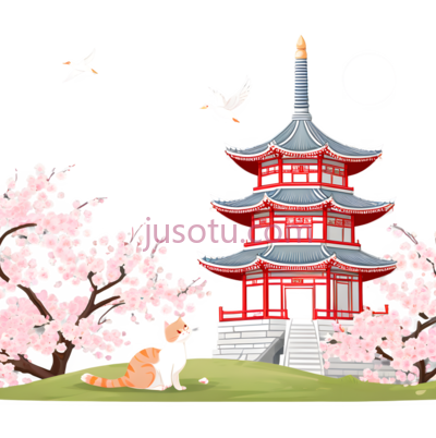 卡通,大雁塔,樱花, PNG