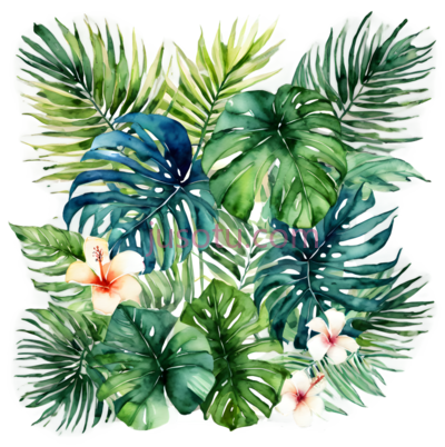 热带植物,水彩画,绿色,黄色,白色, PNG