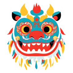 舞狮头,中国,蓝色,红色,黄色, PNG