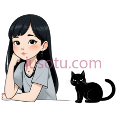 女孩,卡通,黑色头发, 灰色上衣PNG