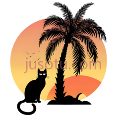 小黑猫,大棕榈树PNG