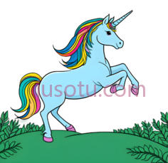 独角兽,卡通,白色身体, 多彩鬃毛,尾巴PNG