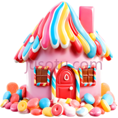 糖果屋,卡通,粉色,蓝色,黄色,红色PNG