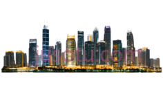 城市天际线,现代都市,蓝色,黄色PNG