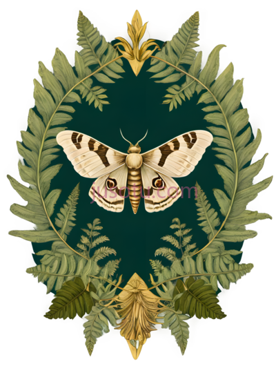 蛾,复古植物插画,白色,棕色, PNG