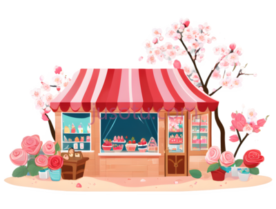 花店,卡通,粉红色,白色, PNG