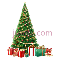 圣诞树,装饰有彩灯,星星,绿色PNG