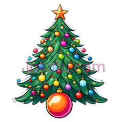 圣诞树,卡通,绿色,黄色,蓝色,红色,粉色PNG