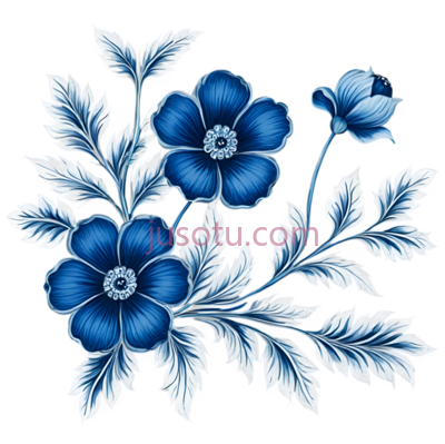 花朵,叶子,刺绣,蓝色,白色, PNG