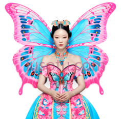 蝴蝶仙子,中国服饰与奇幻元素相结合,蓝色,粉红色PNG