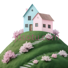 房子,卡通,蓝色,粉色PNG