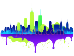 城市天际线,抽象,绿色,蓝色,紫色PNG